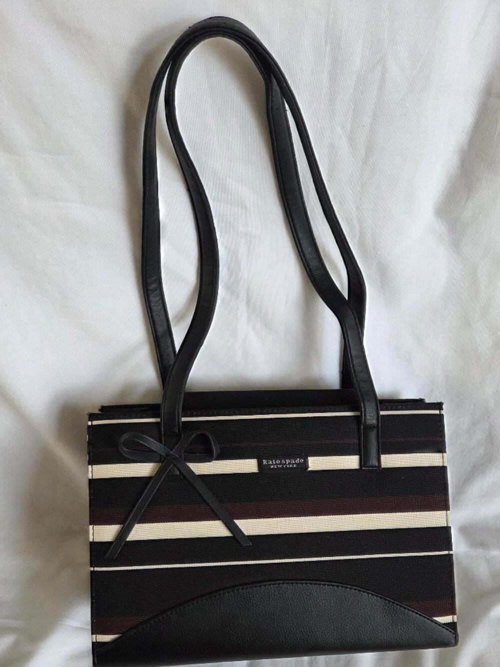 VINTAGE Kate Spade New York Striped Canvas & Leather Tote Bag